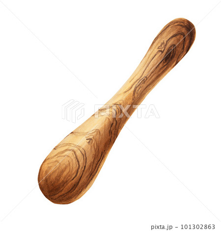 Watercolor wooden pestle isolated on white background. Beauty products and botany elements, cosmetology and medicine. For designers, spa decoration, postcards, wrapping paper, scrapbooking, covers 101302863