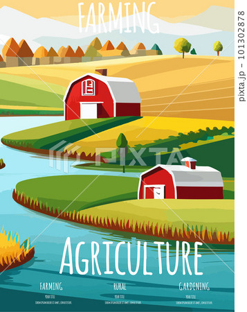Cover design with concept of agriculture, nature farming. Harvest, field, trees empty vector illustration five Cover design with concept of agriculture, nature farming. Harvest, field, trees empty vector illustration five 101302878