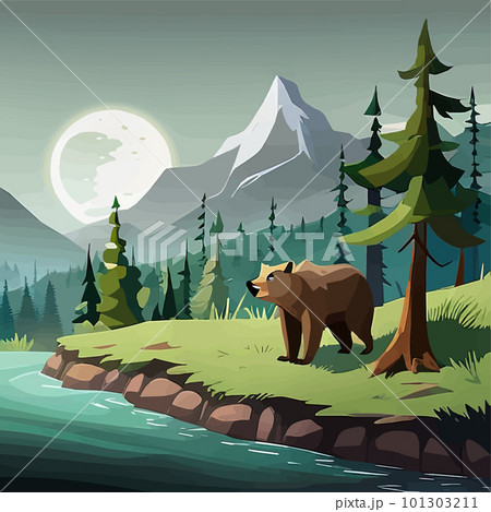 Grizzly Bear standing by river Vibrant Art for postcard or poster in Alaska Grizzly Bear standing by river Vibrant Art for postcard or poster in Alaska 101303211