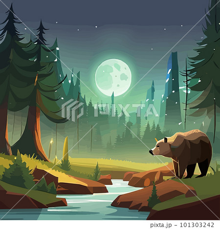 Grizzly Bear standing by river Vibrant Art for postcard or poster in Alaska 101303242
