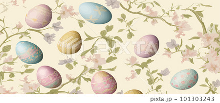 Colorful multi-colored Easter eggs, on light background. Cute festive seamless 101303243