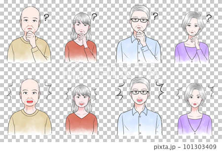 A set of elderly people Questioning and surprised expressions A set of elderly people Questioning and surprised expressions 101303409