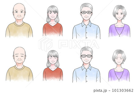 高齢者のセット　微笑と泣き顔 101303662