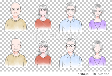 高齢者のセット　微笑と泣き顔 101303662