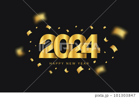2024 Happy New Year elegant design - vector illustration of golden 2024 logo numbers on black background - perfect typography for 2024 save the date luxury designs and new year celebration. 101303847