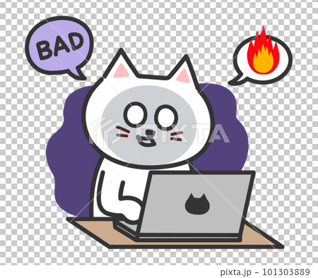 Computer operation Illustration of a flaming white cat 101303889