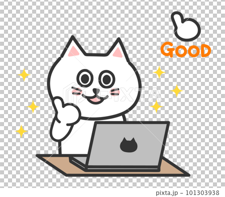 電腦操作成功的白貓插畫 101303938