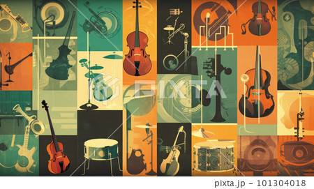 Collage of Music instruments - beautiful illustration - made with generative AI tools 101304018