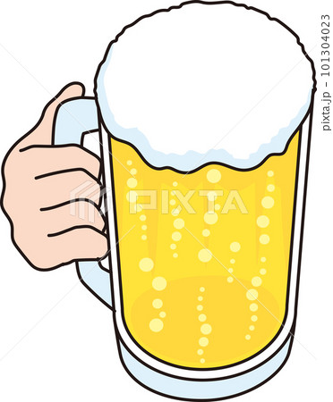 ビールジョッキに入ったビールのイラスト_ビールジョッキを持つ手 101304023