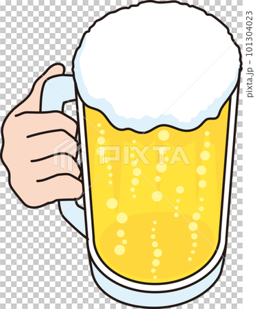 啤酒杯中的啤酒插圖_手拿著啤酒杯 101304023