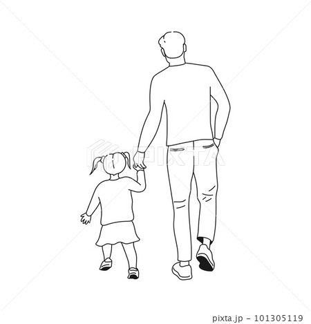 Continuous one line drawing dad holding hands... - Stock Illustration  [79669872] - PIXTA