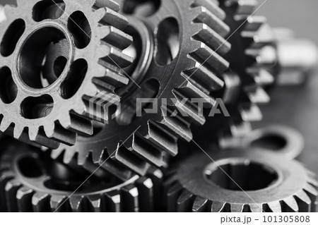 Gear and cogs wheels, clock mechanism, brass metal engine industrial. 101305808