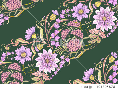 Decorative flowers and leaves in art nouveau style 101305878