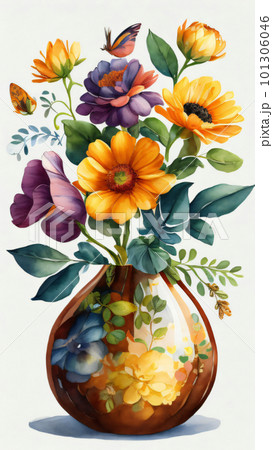 Watercolor Flower with Vase 101306046