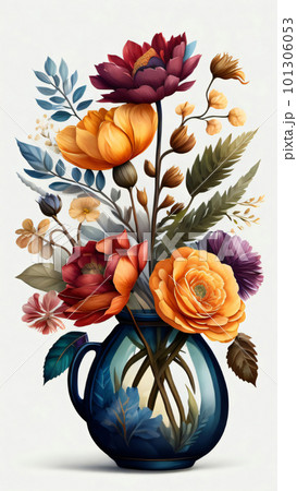 Watercolor Flower with Vase 101306053