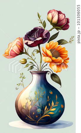 Watercolor Flower with Vase 101306055