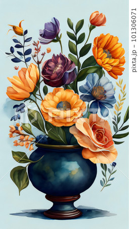 Watercolor Flower with Vase Watercolor Flower with Vase 101306071