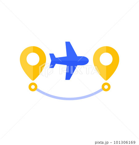 Flight route icon with an airplane, flat vector 101306169