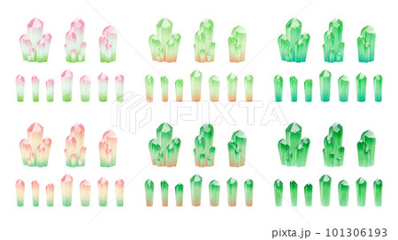 宝石の原石のイラスト素材セット_電気石_トルマリン 101306193