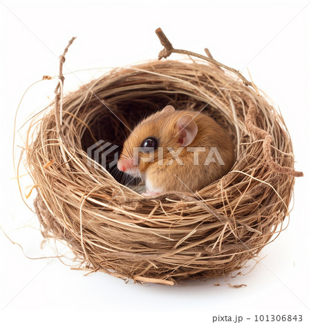 Wild mouse dormouse in the nest, cute animal, rodent, isolated on white close-up Wild mouse dormouse in the nest, cute animal, rodent, isolated on white close-up 101306843