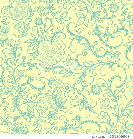 Intricate seamless pattern delicate floral motifs feminine charm primitive and arabesque style creates traditional romantic feel for weddings, wrapping paper, cards, and invitations  101306963