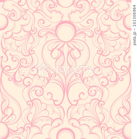 Sophisticated elegant seamless pattern in monochrome color scheme looks like brocade, damask, and swirls, royal and luxurious design for background, wallpaper, card design, wedding bridal decor 101306964