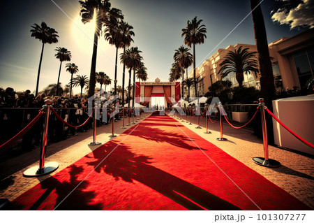 Red carpet for awards ceremony. Luxury entrance for vip stars. Created with Generative AI 101307277