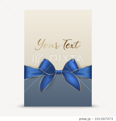 Vector 3d Realistic Blue Gift Ribbon and Bow with White Greeting Card Background. Bow Design Template, Concept for Birthday, Christmas Presents, Gifts, Invitation, Card, Gift Box. Holiday Decoration Vector 3d Realistic Blue Gift Ribbon and Bow with White Greeting Card Background. Bow Design Template, Concept for Birthday, Christmas Presents, Gifts, Invitation, Card, Gift Box. Holiday Decoration 101307473