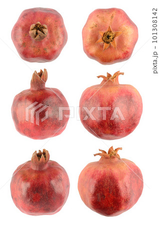 Collection pomegranates from different angles isolated on white 101308142
