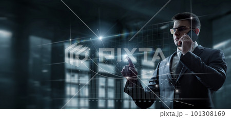 Businessman works with success in the market . 101308169