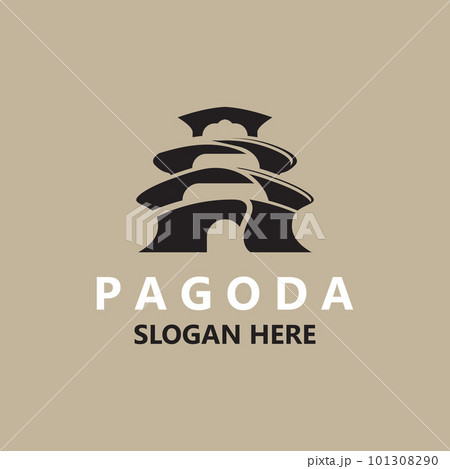 Pagoda culture logo vintage design illustration, temple heritage building vector 101308290