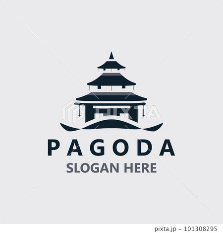 Pagoda culture logo vintage design illustration, temple heritage building vector 101308295