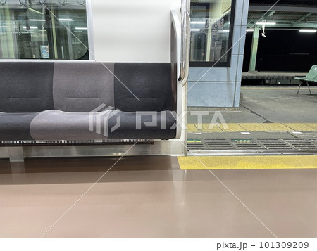 出発時刻を待つ人のいない南海電車の車内 出発時刻を待つ人のいない南海電車の車内 101309209
