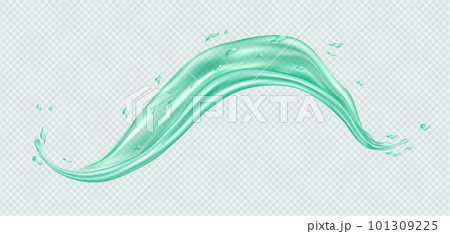 Green juice splash, realistic green tea wave, matcha or cucumber drink, transparent liquid flow. 101309225