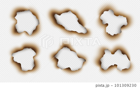 Burnt paper holes, scorched parchment, realistic torn edge with ash effect Burnt paper holes, scorched parchment, realistic torn edge with ash effect 101309230