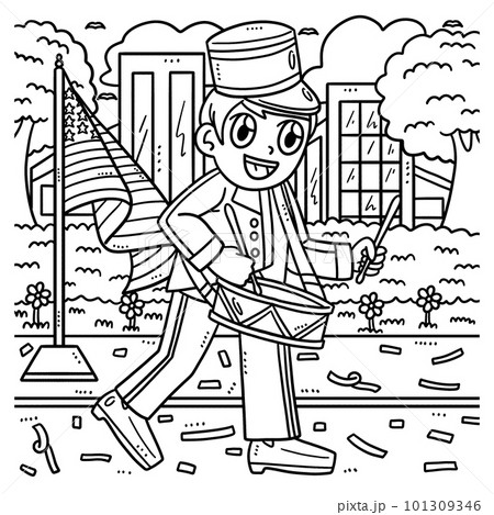 Memorial Day Cadet Playing Marching Drum Coloring 101309346