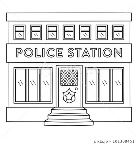 Police station isolated coloring page for kids Vector Image