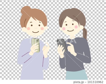 Two women exchanging contact information 101310962