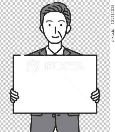 穿西裝的老人拿著木板 101311013