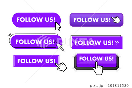 Set of Follow us button. Hand pointer clicking. Follow us web buttons 101311580