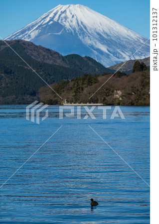 日本 神奈川県足柄下郡箱根町の芦ノ湖の元箱根港から見える富士山 日本 神奈川県足柄下郡箱根町の芦ノ湖の元箱根港から見える富士山 101312137