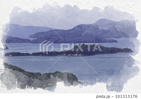 水彩画風 塩飽諸島 長島 岡山県倉敷市 水彩画風 塩飽諸島 長島 岡山県倉敷市 101313176