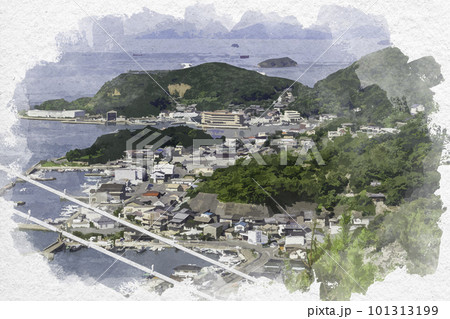 水彩画風　下津井の街並み　岡山県倉敷市 101313199