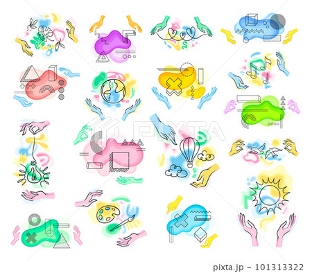 Hands with Colorful Shapes and Contour Objects Big Vector Set Hands with Colorful Shapes and Contour Objects Big Vector Set 101313322