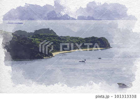 水彩画風 釜島海水浴場 岡山県倉敷市 水彩画風 釜島海水浴場 岡山県倉敷市 101313338