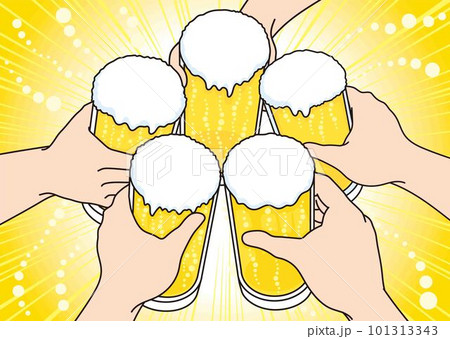 グラスビールで乾杯するイラスト_ビールのイラスト グラスビールで乾杯するイラスト_ビールのイラスト 101313343