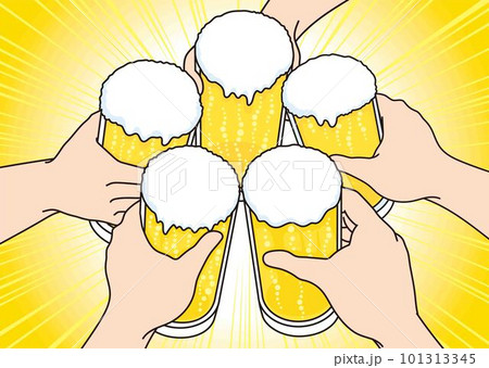 グラスビールで乾杯するイラスト_ビールで乾杯 101313345