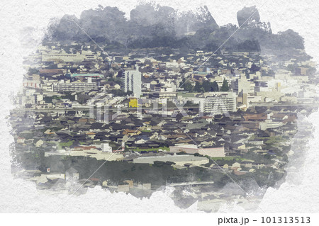 水彩画風　水島地区　水島臨海鉄道　栄駅から常盤駅周辺の眺望　岡山県倉敷市 101313513