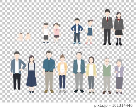 様々な年齢層の人物、男女のイラストセット 101314440