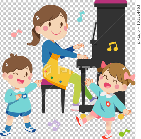 彈鋼琴的老師和唱歌的幼兒園小朋友 彈鋼琴的老師和唱歌的幼兒園小朋友 101314463